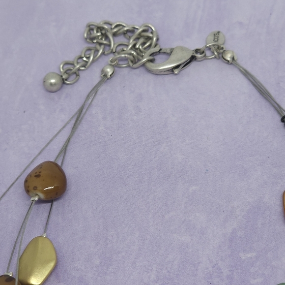 Chico's Multi Strand Silver Tone Brown & Green Beaded Necklace - Picture 5 of 7